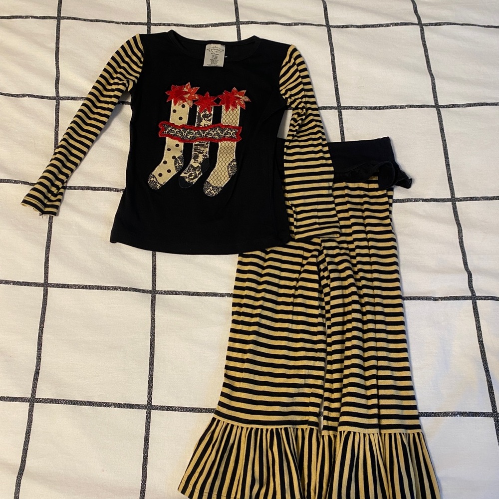 Persnickety Holiday Stockings Top and matching Persnickety Striped Bottoms